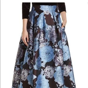 Eliza J Blue Pleated Floral-print Ball Skirt